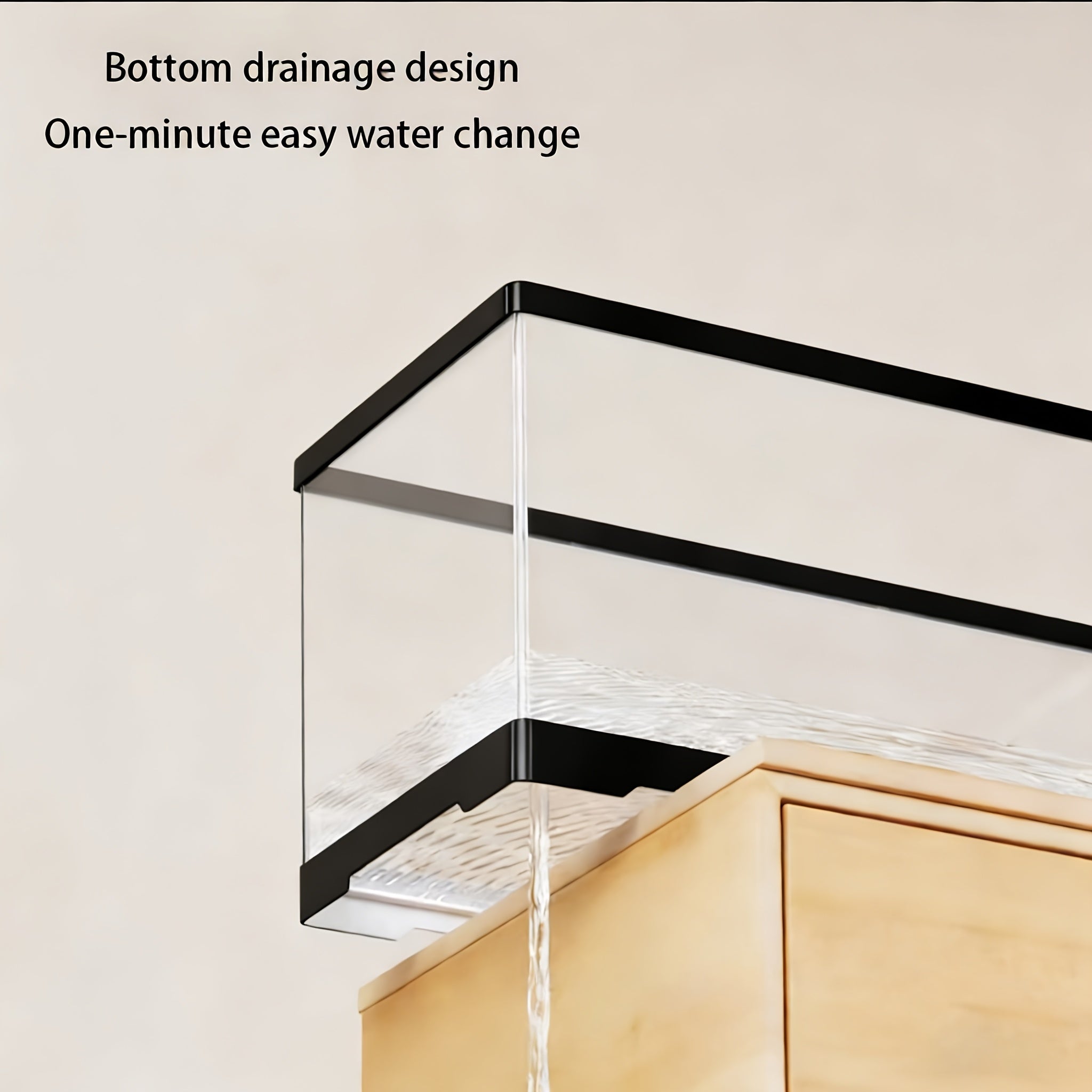 40cm\u002F15.67in Black and White Large Rectangular Aquarium, High-quality Voltage-free Acrylic Tank with Rockery Decoration. Ideal for Interior Decor, Fish Keeping, Hydroponics and Artistic Display, Also Suitable for Tortoises and Other Reptiles.