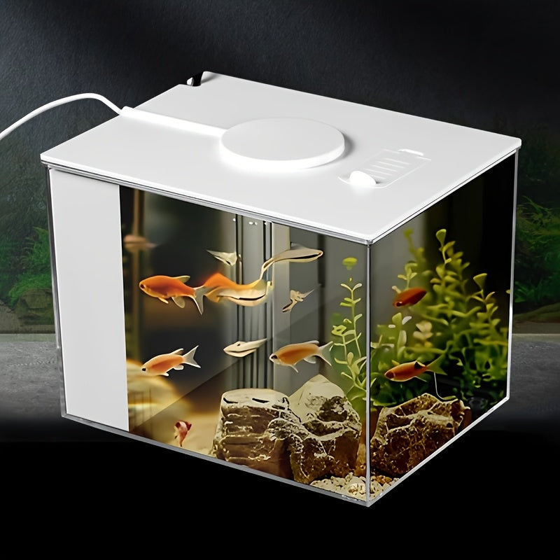Desktop Intelligent Mini Fish Tank with Activated Carbon Filter, Transparent Aquarium Set with USB LED Lights, for Home Office Desktop Decor, Aquarium Lovers, Durable Pet Supplies, Filter Rods for Aquarium & Pond Water Purification