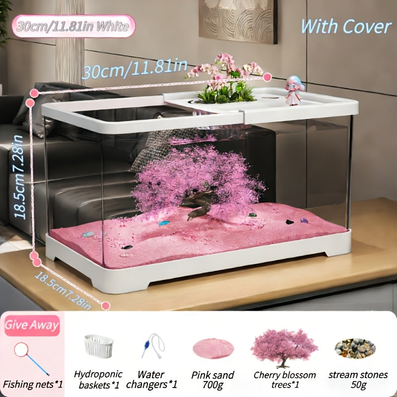 Cherry Blossom Tree & Pink Sand Base Desktop Aquarium | Decorative Fish Tank for Home & Office, Easy Maintenance, Made of PC - Life Declaration Brand