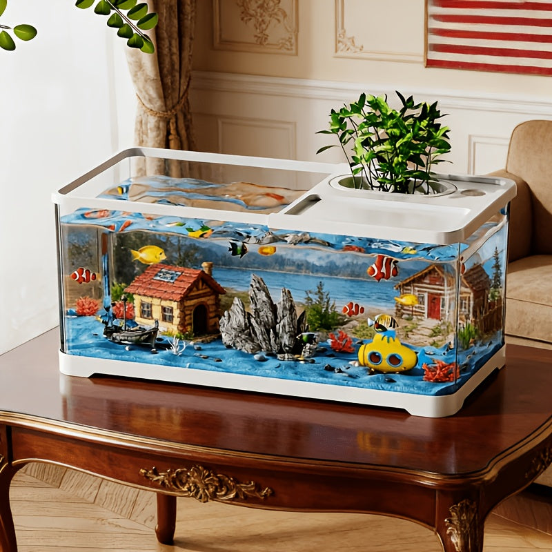 Home Aquarium for Small to Medium-Sized Ecological Landscaping, Featuring High Transparency, Ultra-Clear Turtle Tank with Planting Basket And Lid, Stream Tank, And Goldfish Tank