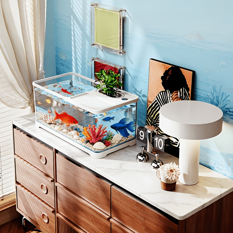 Home Aquarium for Small to Medium-Sized Ecological Landscaping, Featuring High Transparency, Ultra-Clear Turtle Tank with Planting Basket And Lid, Stream Tank, And Goldfish Tank