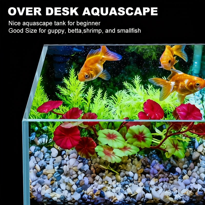 2.5 Gallon (Approx. 7.6L) Aquarium Kit-Ultra-Clear Frameless Desktop Fish Tank with Lighting, Filter, Gravel, And Rocks. Ideal for Small Fish, Shrimp, Or Betta. Full Version, Black