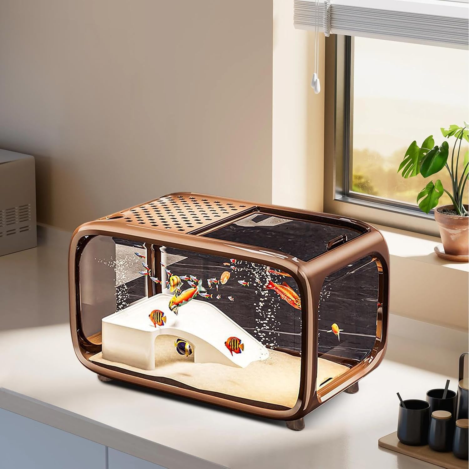 High-End Anti-Fall Living Room Ecological Goldfish Tank, Crawling Aquatic Animal Breeding Tank, Oversized Panoramic Transparent Aquarium, Modern Desktop Ecological Fish Tank, a Variety of Colors Optional Oversized Panoramic Aquarium