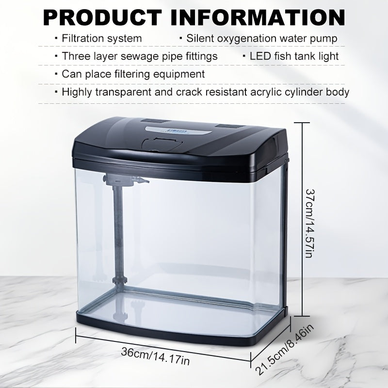 Complete Integrated Fish Tank Set - Compact Living Room Home Aquarium with Built-In Light, Circulation System (Low Maintenance)