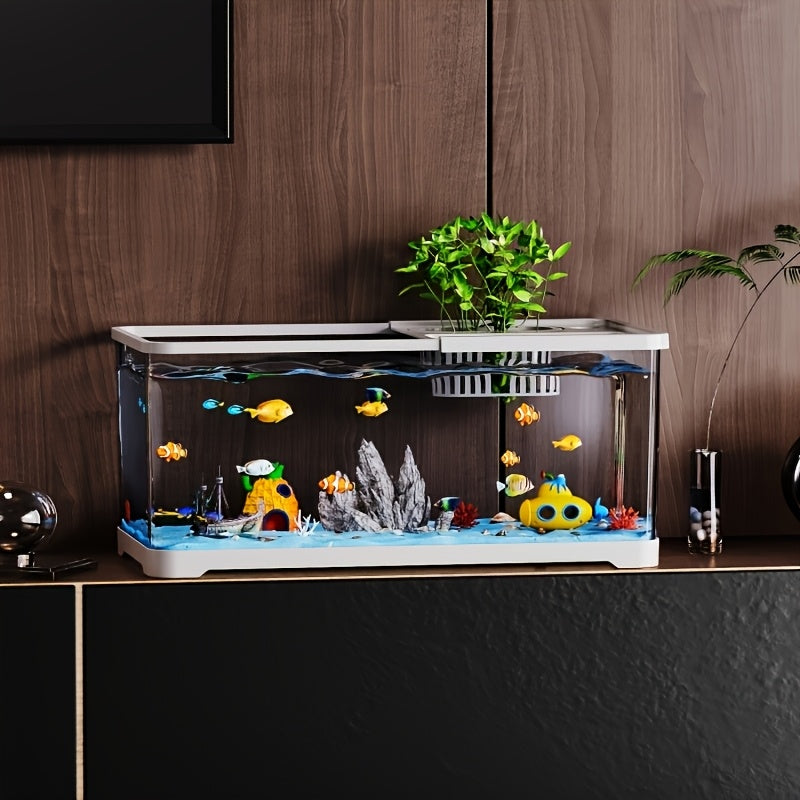 Large Transparent Fish & Turtle Aquarium Tank with Lid - Heavy-Duty Rectangular Fish Tank Suitable for Home & Office, Aquarium for Fish Viewing, Assembly, Spacious Water Habitat for Fish,, Aquatic Plants (Water Tank)