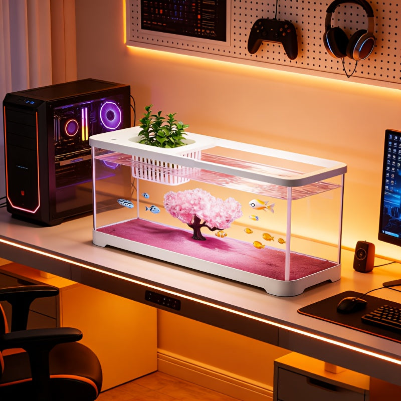 Cherry Blossom Tree & Pink Sand Base Desktop Aquarium | Decorative Fish Tank for Home & Office, Easy Maintenance, Made of PC - Life Declaration Brand