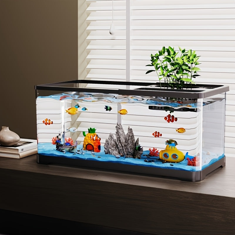 Large Transparent Fish & Turtle Aquarium Tank with Lid - Heavy-Duty Rectangular Fish Tank Suitable for Home & Office, Aquarium for Fish Viewing, Assembly, Spacious Water Habitat for Fish,, Aquatic Plants (Water Tank)