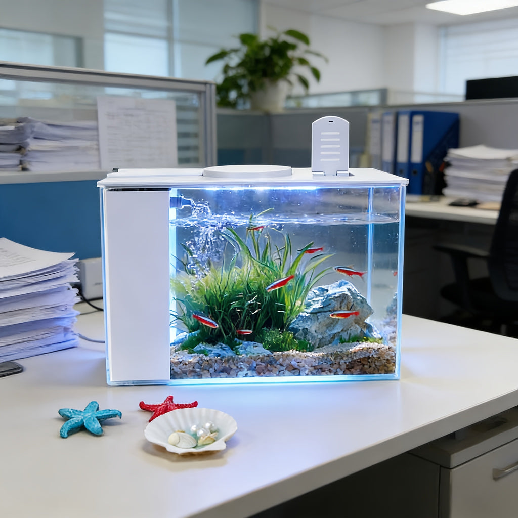 Smart LED Aquarium Kit - Featuring a USB Charging Port And Cleaning Technology, Suitable for Small Fish Tanks in Homes, Bedrooms, And Office Desks, Equipped with a Water Pump, Aquarium Light, And Resin Decorative Ornaments