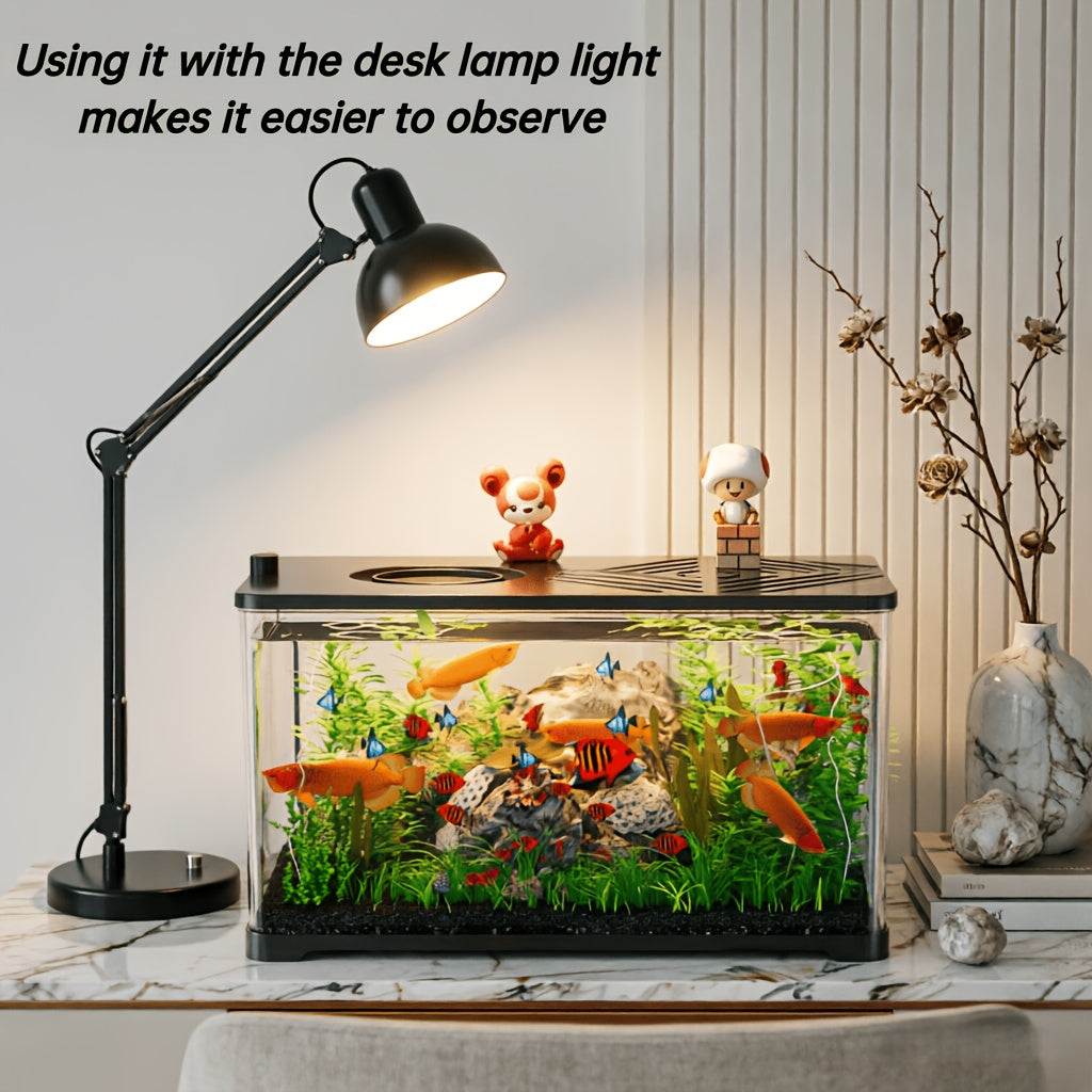 Life Declaration Dual-Color Black\u002FWhite Transparent Aquarium & Turtle Tank with Sunbathing Platform & Plant Pot - Multifunctional Fish Tank Suitable for Betta Fish, Goldfish, Turtles, Reptiles Habitat, Compact for Small Pets, Plantable Ecosystem