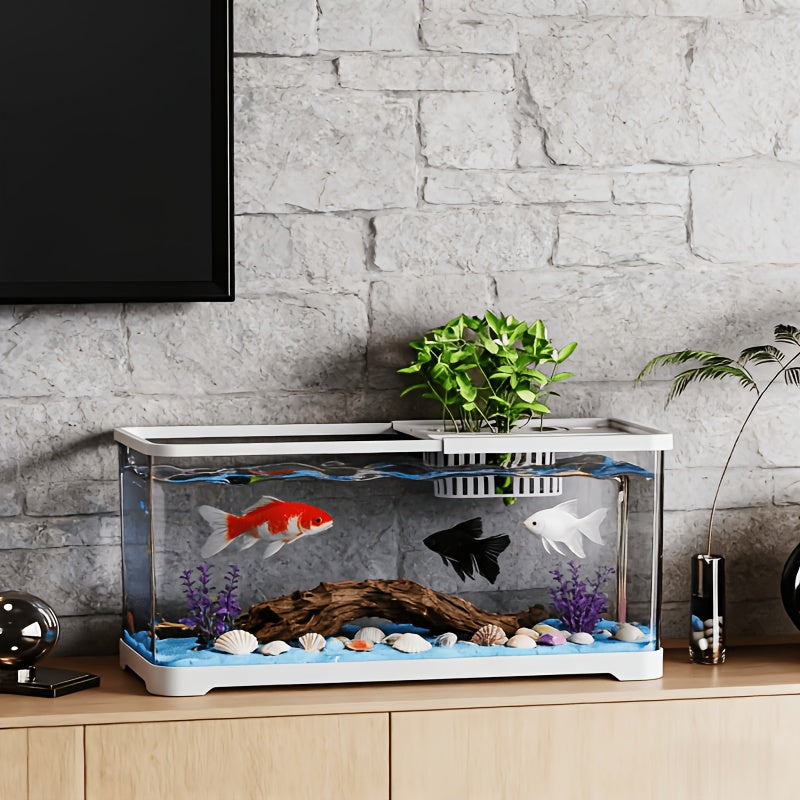 Home Aquarium for Small to Medium-Sized Ecological Landscaping, Featuring High Transparency, Ultra-Clear Turtle Tank with Planting Basket And Lid, Stream Tank, And Goldfish Tank