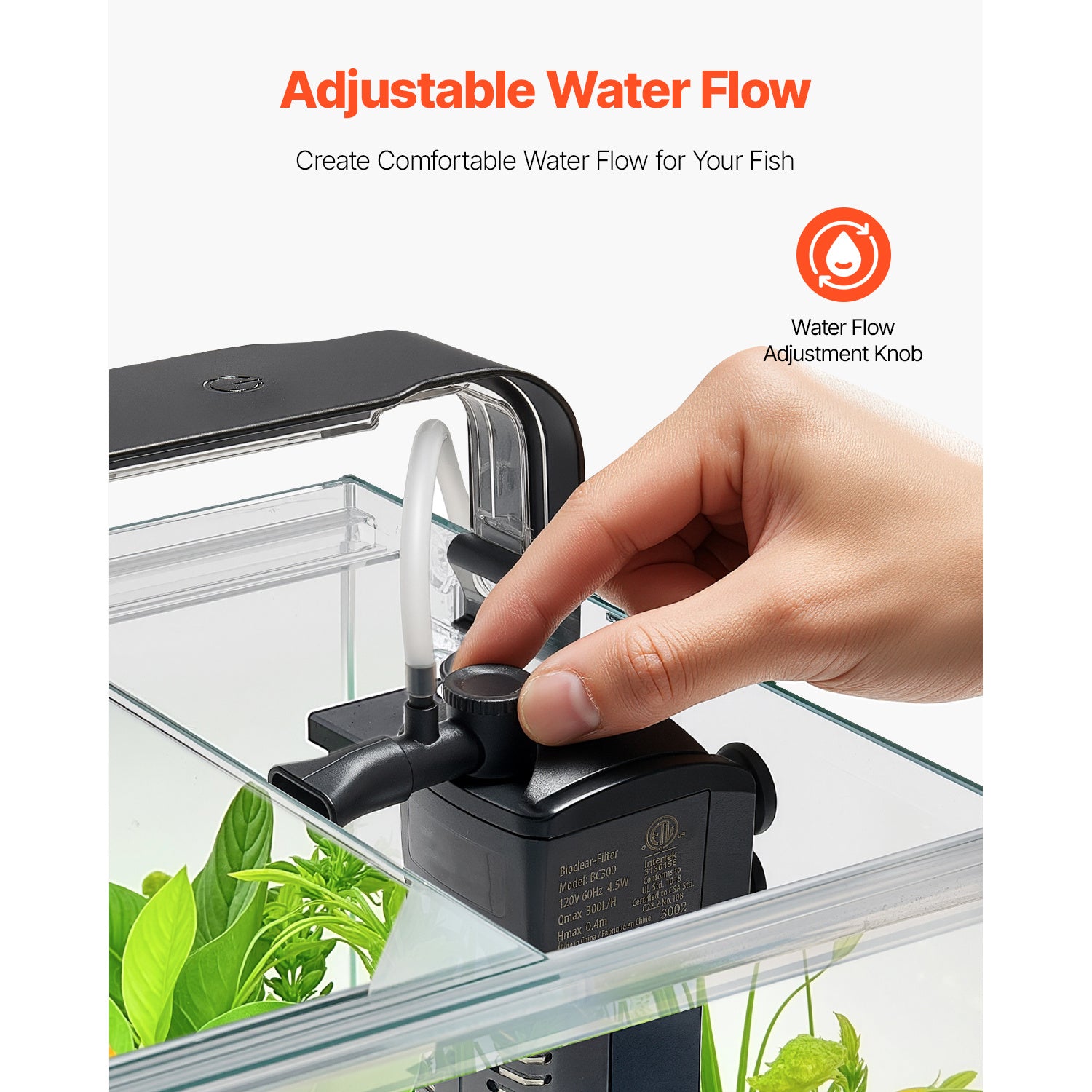 VEVOR Fish Tank Aquarium, 5 Gallon Square Ultra-Clear Glass Starter Smart Tank Adjustable 3 Color Lighting, Self Cleaning System Fishbowl for Freshwater & Saltwater Fish Home, Office, or Pet Use