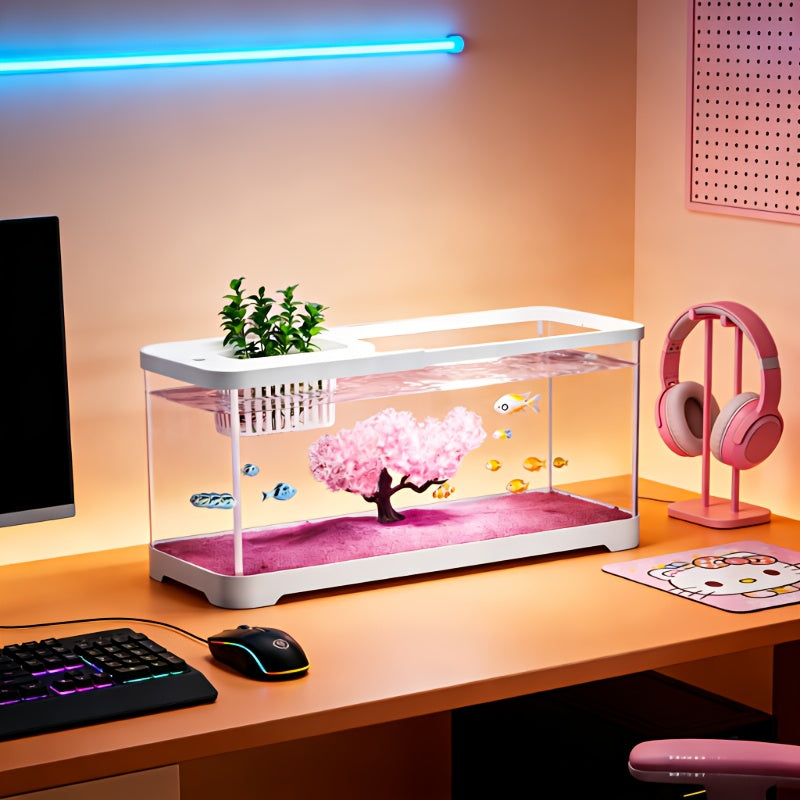Cherry Blossom Tree & Pink Sand Base Desktop Aquarium | Decorative Fish Tank for Home & Office, Easy Maintenance, Made of PC - Life Declaration Brand