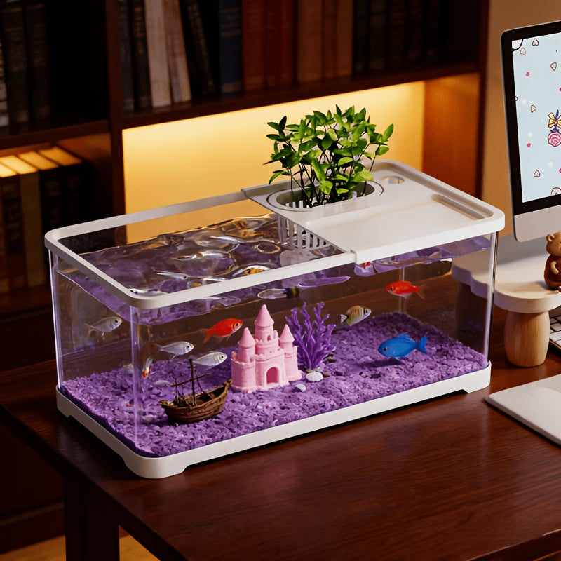 Home Aquarium for Small to Medium-Sized Ecological Landscaping, Featuring High Transparency, Ultra-Clear Turtle Tank with Planting Basket And Lid, Stream Tank, And Goldfish Tank