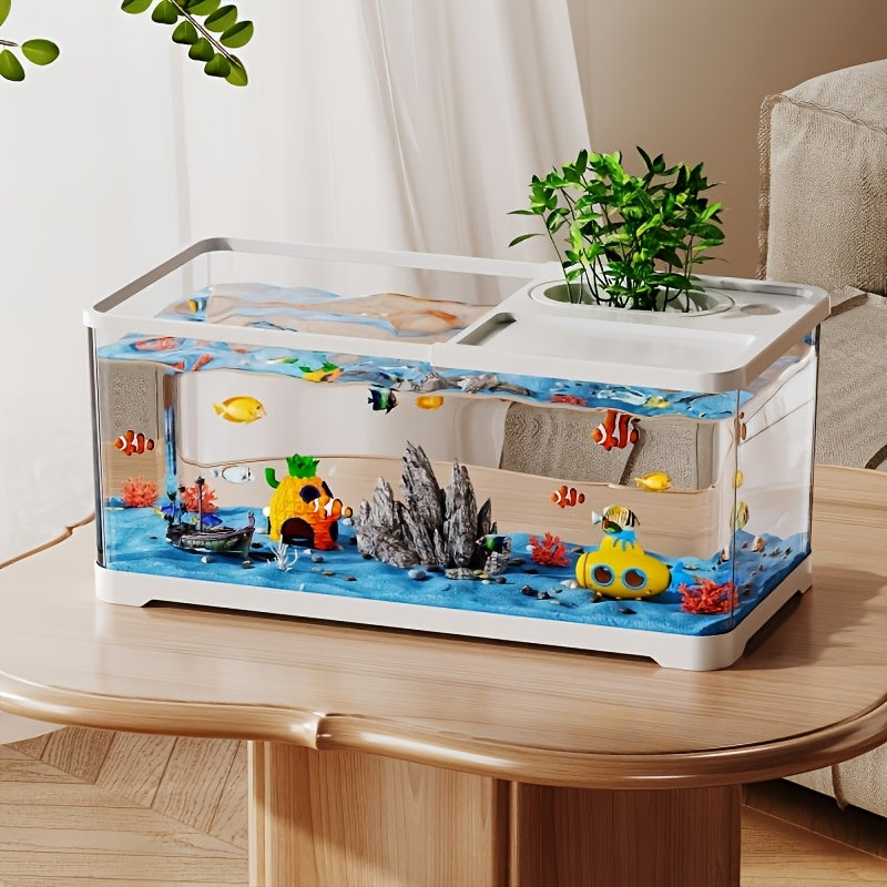 Large Transparent Fish & Turtle Aquarium Tank with Lid - Heavy-Duty Rectangular Fish Tank Suitable for Home & Office, Aquarium for Fish Viewing, Assembly, Spacious Water Habitat for Fish,, Aquatic Plants (Water Tank)