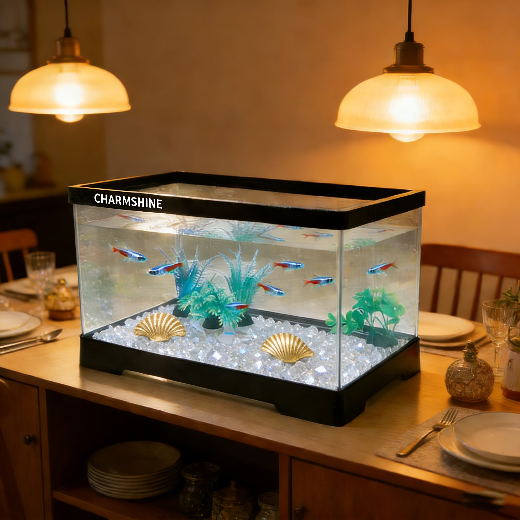 Compact Acrylic Aquarium Tank with Turtle Terrace - Rectangular Tabletop Fish Bowl Suitable for Turtles, Shrimp, Goldfish, Crabs, Frogs, Open Display for Home, Office, Room, Assembly & Maintenance, Transparent Fish Tank