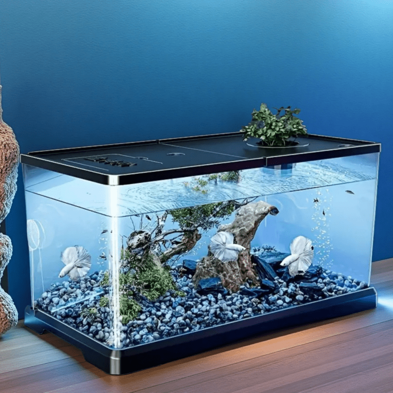A Large Transparent Square Fish Tank with a Lid, Featuring a Sturdy Rectangular Structure And Sealed Edges. The Open Top Allows for Easy Cleaning, Making It Suitable for Raising Ornamental Fish, Turtles, And Aquatic Plants