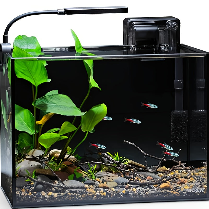 2.5 Gallon (Approx. 7.6L) Aquarium Kit-Ultra-Clear Frameless Desktop Fish Tank with Lighting, Filter, Gravel, And Rocks. Ideal for Small Fish, Shrimp, Or Betta. Full Version, Black