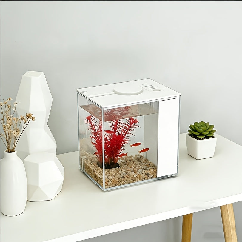 Desktop Intelligent Mini Fish Tank with Activated Carbon Filter, Transparent Aquarium Set with USB LED Lights, for Home Office Desktop Decor, Aquarium Lovers, Durable Pet Supplies, Filter Rods for Aquarium & Pond Water Purification