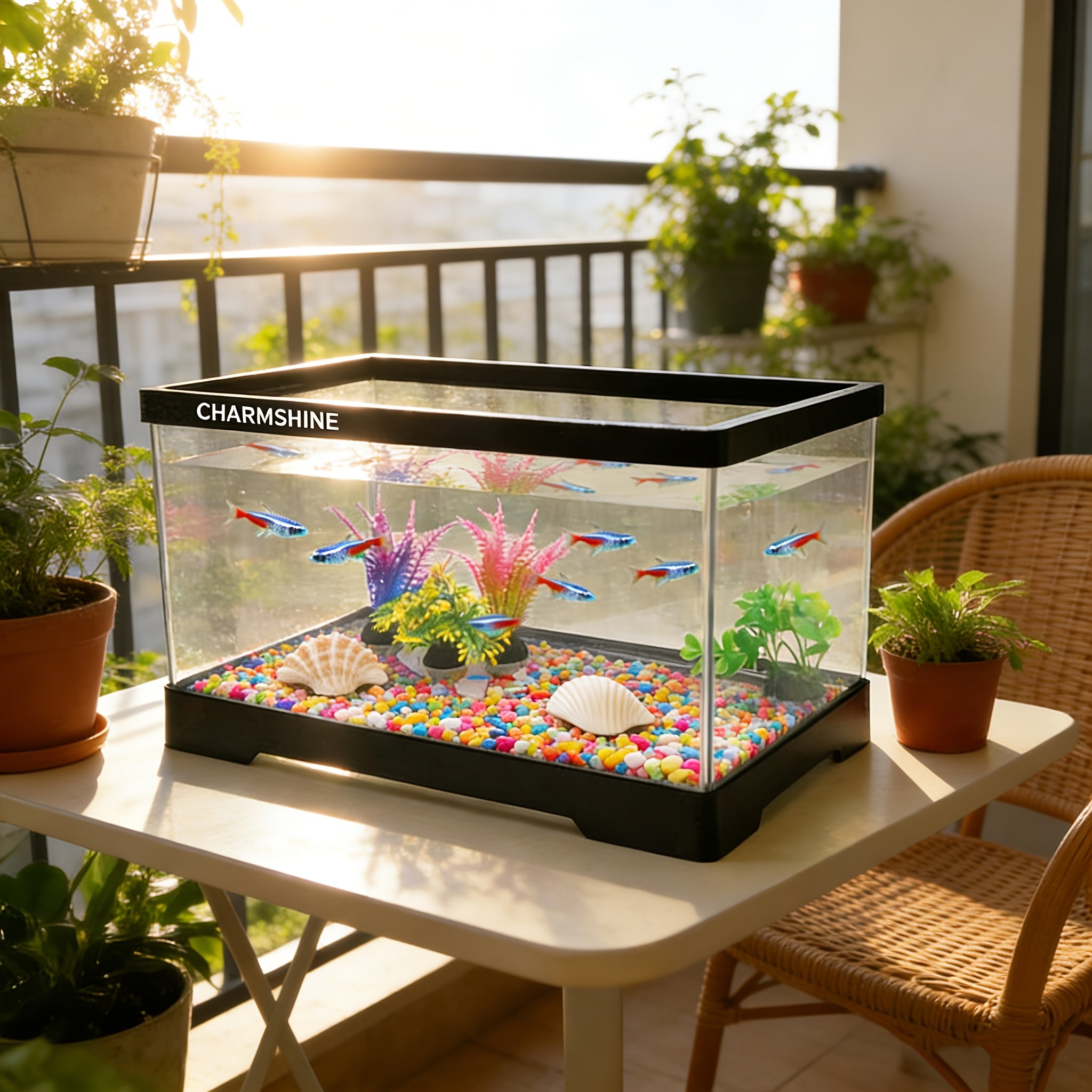 Compact Acrylic Aquarium Tank with Turtle Terrace - Rectangular Tabletop Fish Bowl Suitable for Turtles, Shrimp, Goldfish, Crabs, Frogs, Open Display for Home, Office, Room, Assembly & Maintenance, Transparent Fish Tank