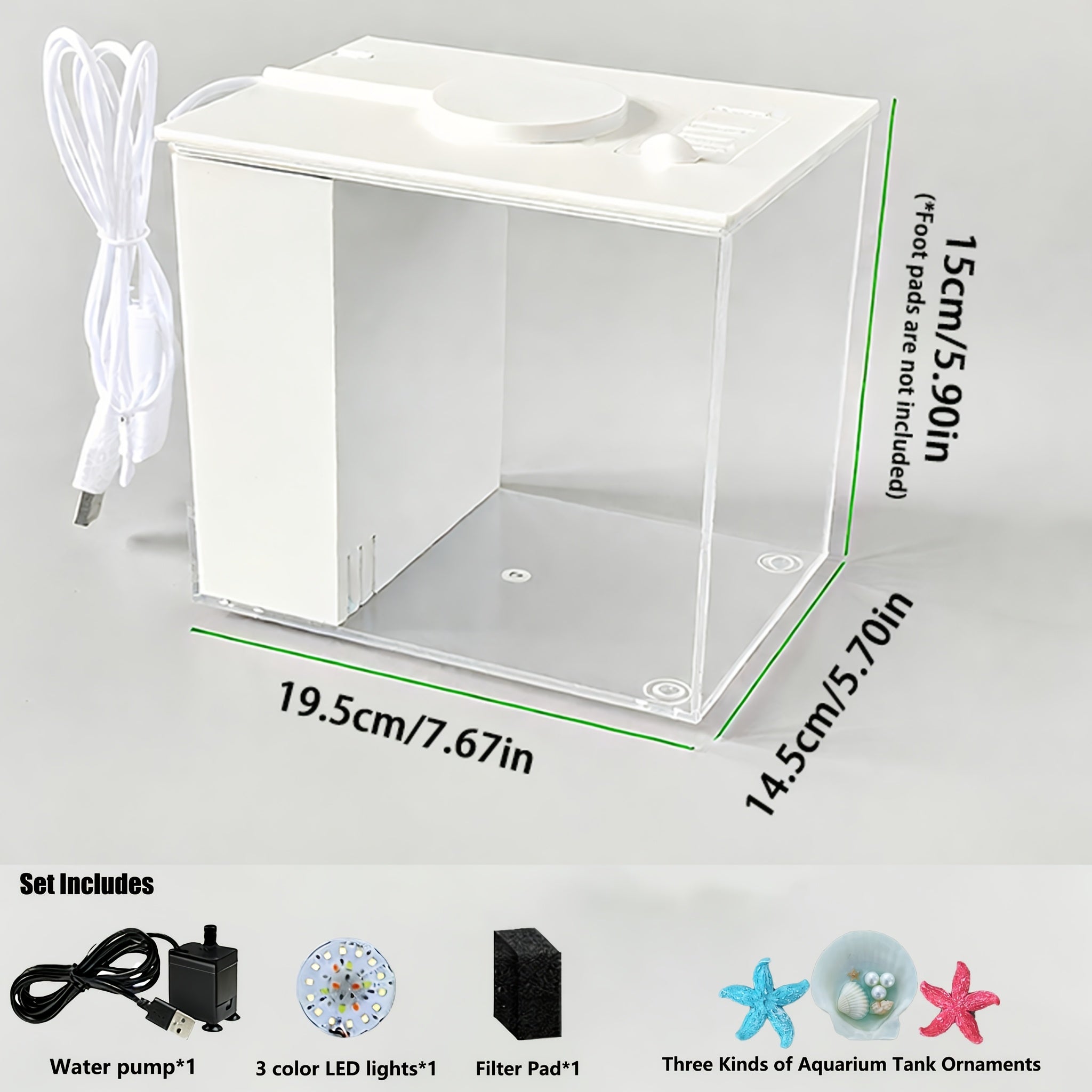 Smart LED Aquarium Kit - Featuring a USB Charging Port And Cleaning Technology, Suitable for Small Fish Tanks in Homes, Bedrooms, And Office Desks, Equipped with a Water Pump, Aquarium Light, And Resin Decorative Ornaments