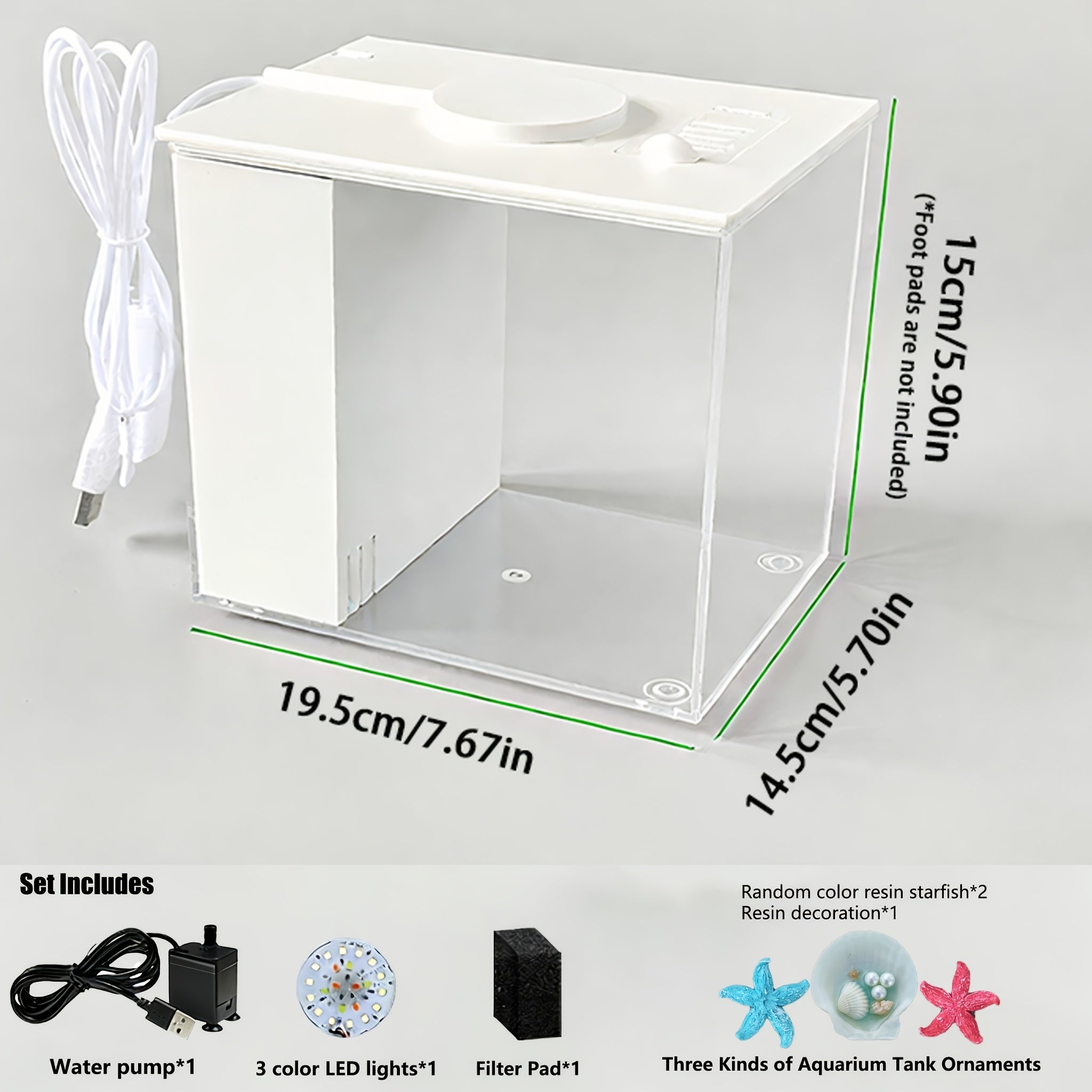Smart LED Aquarium Kit - Featuring a USB Charging Port And Cleaning Technology, Suitable for Small Fish Tanks in Homes, Bedrooms, And Office Desks, Equipped with a Water Pump, Aquarium Light, And Resin Decorative Ornaments