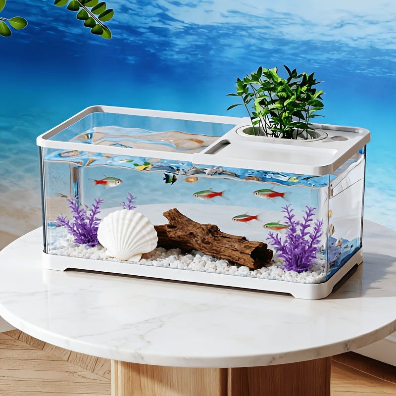 Home Aquarium for Small to Medium-Sized Ecological Landscaping, Featuring High Transparency, Ultra-Clear Turtle Tank with Planting Basket And Lid, Stream Tank, And Goldfish Tank