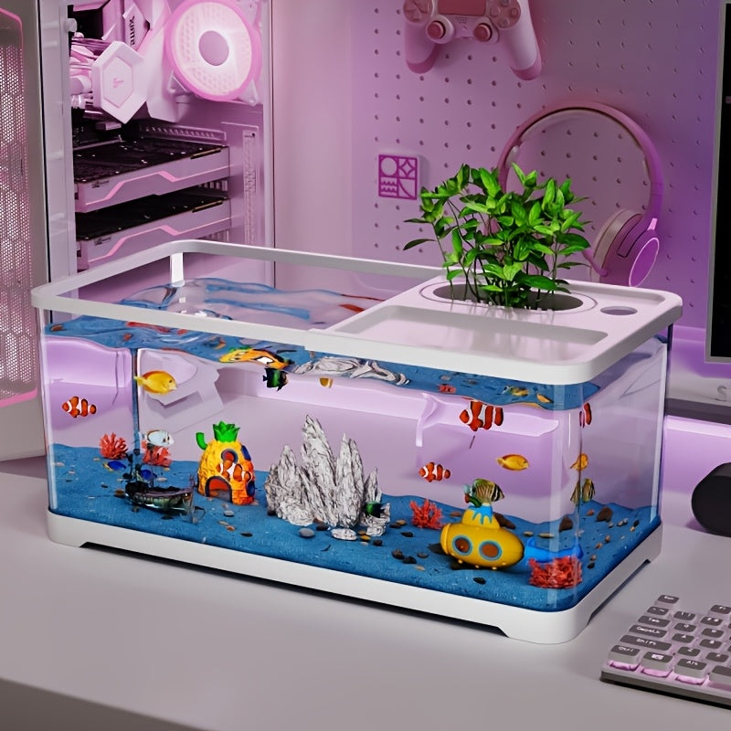 Large Transparent Fish & Turtle Aquarium Tank with Lid - Heavy-Duty Rectangular Fish Tank Suitable for Home & Office, Aquarium for Fish Viewing, Assembly, Spacious Water Habitat for Fish,, Aquatic Plants (Water Tank)