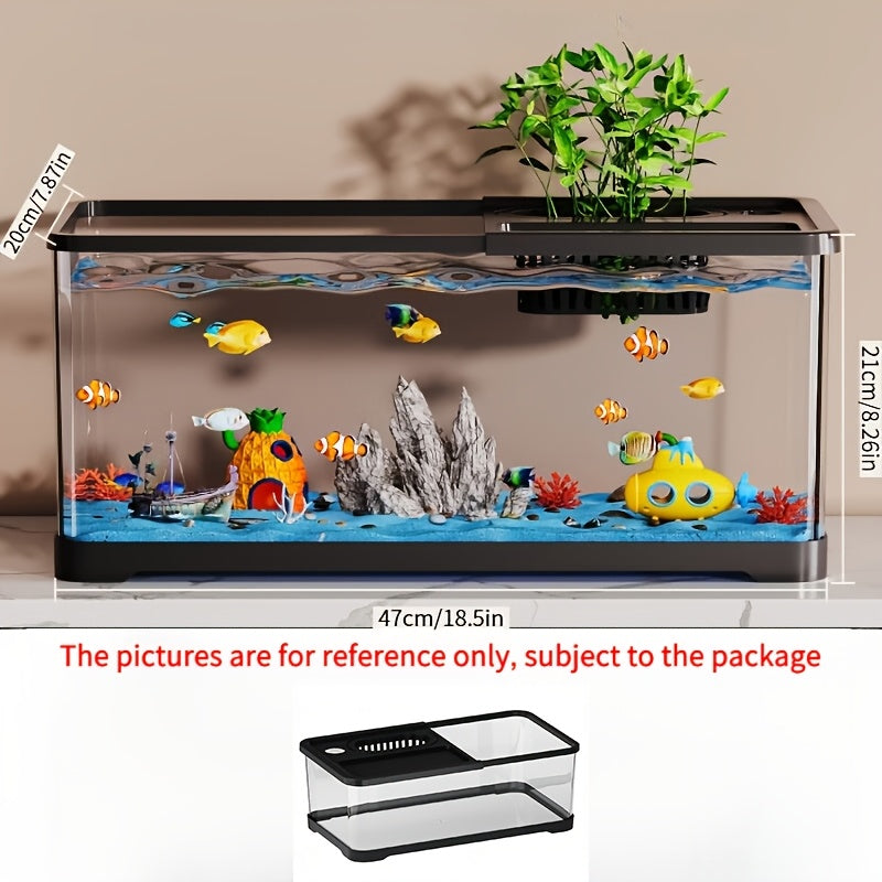 Large Transparent Fish & Turtle Aquarium Tank with Lid - Heavy-Duty Rectangular Fish Tank Suitable for Home & Office, Aquarium for Fish Viewing, Assembly, Spacious Water Habitat for Fish,, Aquatic Plants (Water Tank)