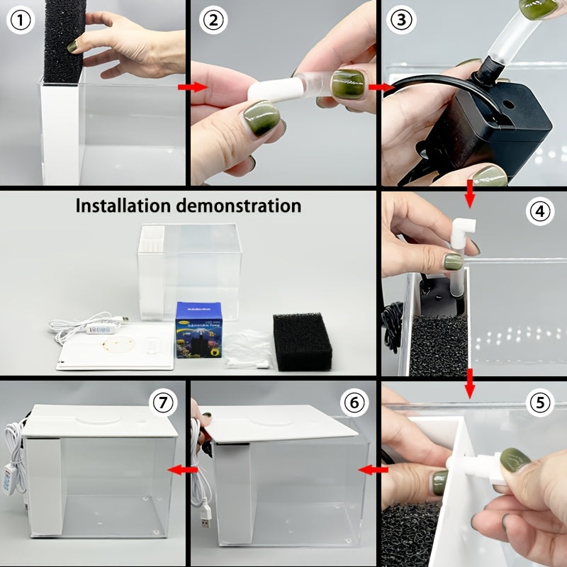 Smart LED Aquarium Kit - Featuring a USB Charging Port And Cleaning Technology, Suitable for Small Fish Tanks in Homes, Bedrooms, And Office Desks, Equipped with a Water Pump, Aquarium Light, And Resin Decorative Ornaments