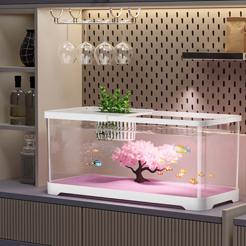 Cherry Blossom Tree & Pink Sand Base Desktop Aquarium | Decorative Fish Tank for Home & Office, Easy Maintenance, Made of PC - Life Declaration Brand