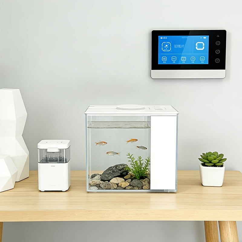 Desktop Intelligent Mini Fish Tank with Activated Carbon Filter, Transparent Aquarium Set with USB LED Lights, for Home Office Desktop Decor, Aquarium Lovers, Durable Pet Supplies, Filter Rods for Aquarium & Pond Water Purification