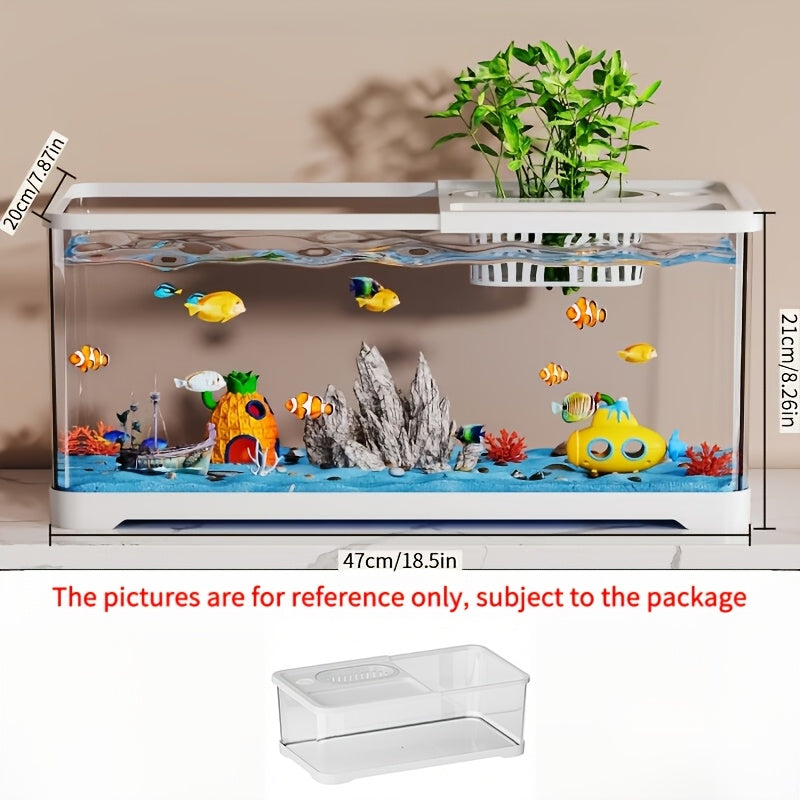 Large Transparent Fish & Turtle Aquarium Tank with Lid - Heavy-Duty Rectangular Fish Tank Suitable for Home & Office, Aquarium for Fish Viewing, Assembly, Spacious Water Habitat for Fish,, Aquatic Plants (Water Tank)