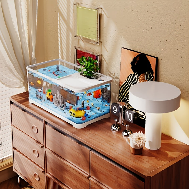 Large Transparent Fish & Turtle Aquarium Tank with Lid - Heavy-Duty Rectangular Fish Tank Suitable for Home & Office, Aquarium for Fish Viewing, Assembly, Spacious Water Habitat for Fish,, Aquatic Plants (Water Tank)