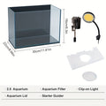 2.5 Gallon (Approx. 7.6L) Aquarium Kit-Ultra-Clear Frameless Desktop Fish Tank with Lighting, Filter, Gravel, And Rocks. Ideal for Small Fish, Shrimp, Or Betta. Full Version, Black