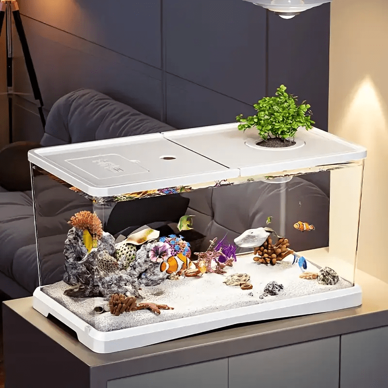 A Large Transparent Square Fish Tank with a Lid, Featuring a Sturdy Rectangular Structure And Sealed Edges. The Open Top Allows for Easy Cleaning, Making It Suitable for Raising Ornamental Fish, Turtles, And Aquatic Plants