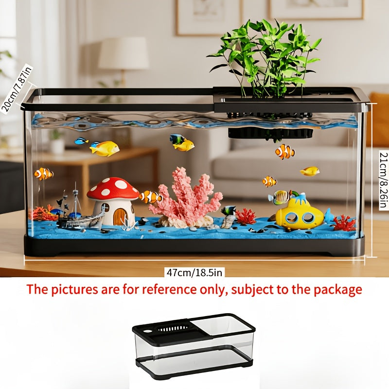 Home Aquarium for Small to Medium-Sized Ecological Landscaping, Featuring High Transparency, Ultra-Clear Turtle Tank with Planting Basket And Lid, Stream Tank, And Goldfish Tank