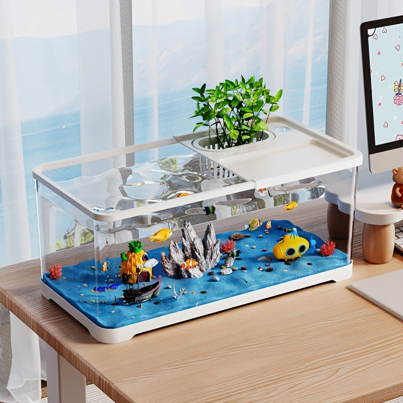 Large Transparent Fish & Turtle Aquarium Tank with Lid - Heavy-Duty Rectangular Fish Tank Suitable for Home & Office, Aquarium for Fish Viewing, Assembly, Spacious Water Habitat for Fish,, Aquatic Plants (Water Tank)